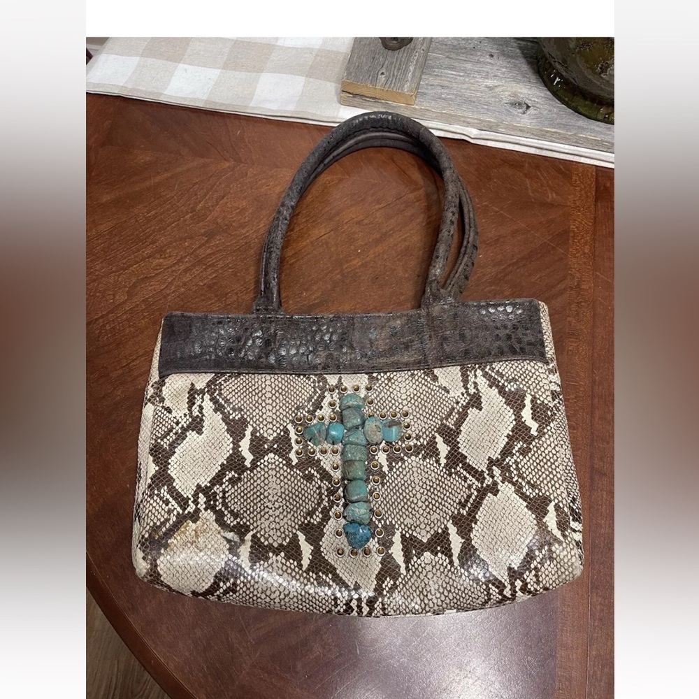 Kurtmen Designs Snake P Turquoise Stones Leather Bag Tote Handbag Purse